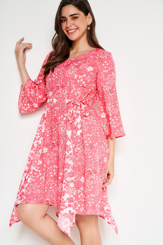 Pink Floral Flared Dress, Pink, image 3